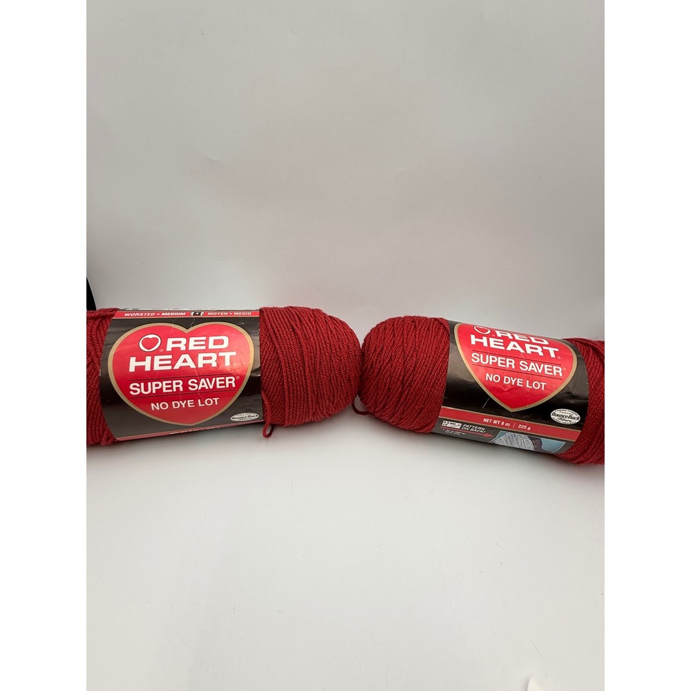 Red Heart Super Saver Yarn 2 Skeins Ranch Red 0332 Worsted Medium 8oz Acrylic